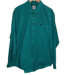 Cinch Teal Geometric Print Long Sleeve Button Shirt Men Size L BLEMISH
